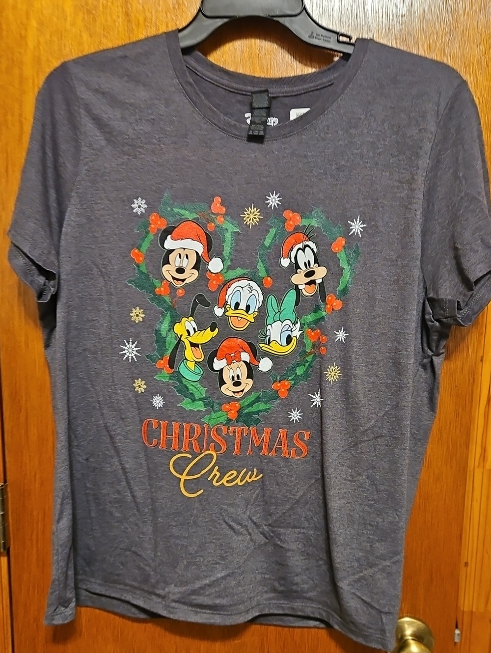 Disney Navy Blue Christmas Crew Kids Tee with Holiday Characters